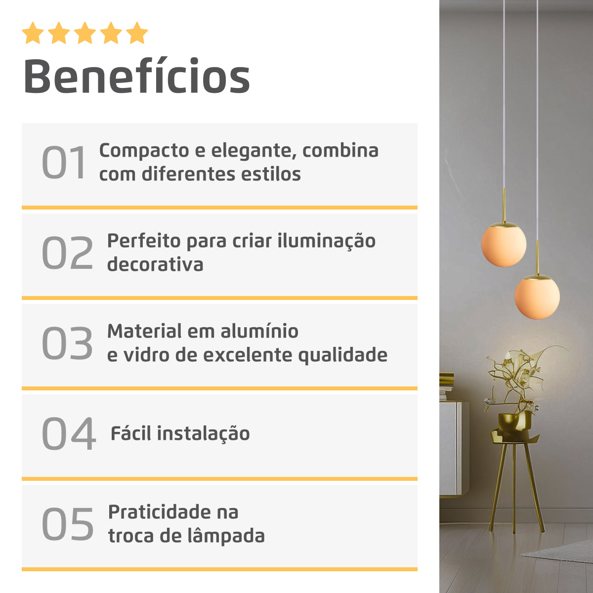 Luminária Pendente Jabuticaba Dourado Bola Globo de Vidro