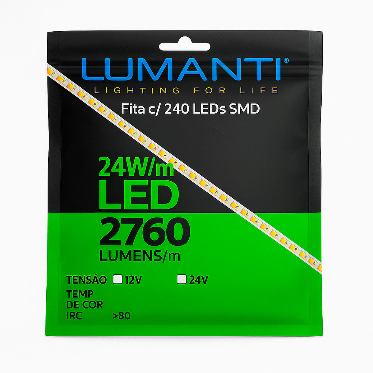 Fita Led 24w/m 3000k Branco Quente 12v Ip20 240 Leds Rolo 5m Lumanti
