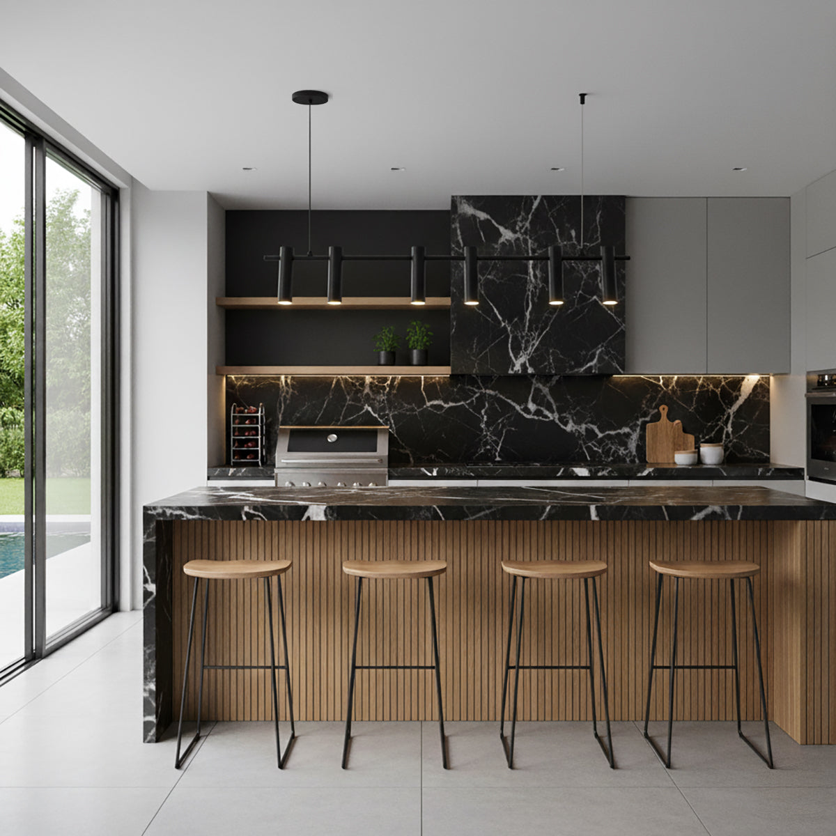 Luminária Pendente Turim Retangular 6 Spots MR11 GU10 Preto