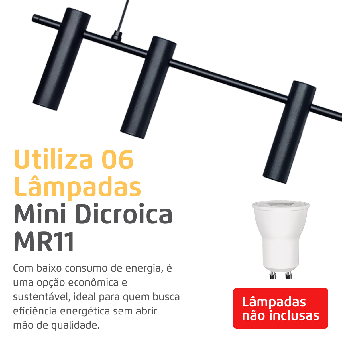 Luminária Pendente Turim Retangular 6 Spots MR11 GU10 Preto