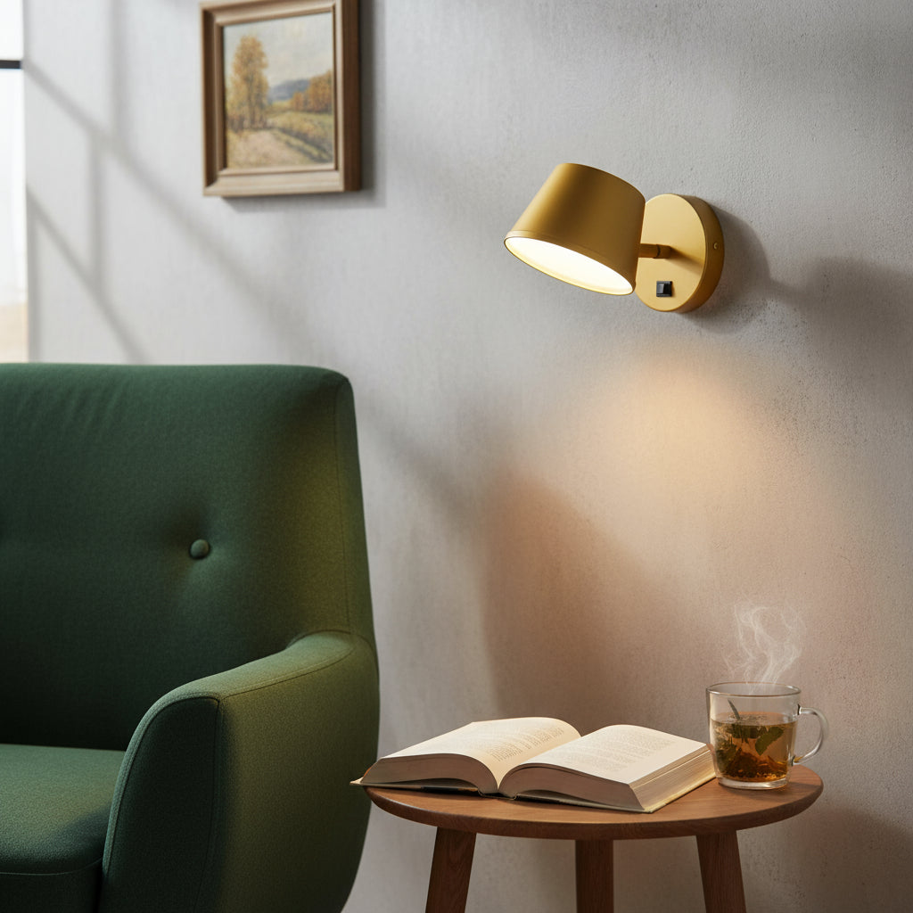 Arandela Luminária De Parede Cabeceira De Cama Com Interruptor Lens Dourado Para Leitura