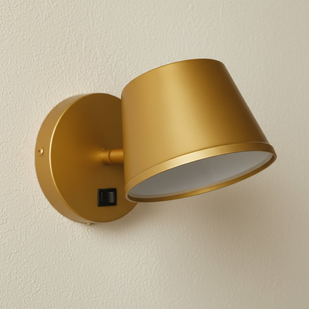 Arandela Luminária De Parede Cabeceira De Cama Com Interruptor Lens Dourado Para Leitura