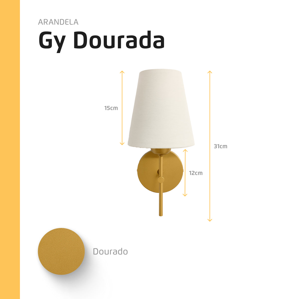 Arandela Parede Tocheiro Cúpula Tecido Cru Gy Dourada E27