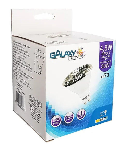 Lâmpada LED Refletora AR70 GU10 4,8W 2700K 24º Bivolt Galaxy