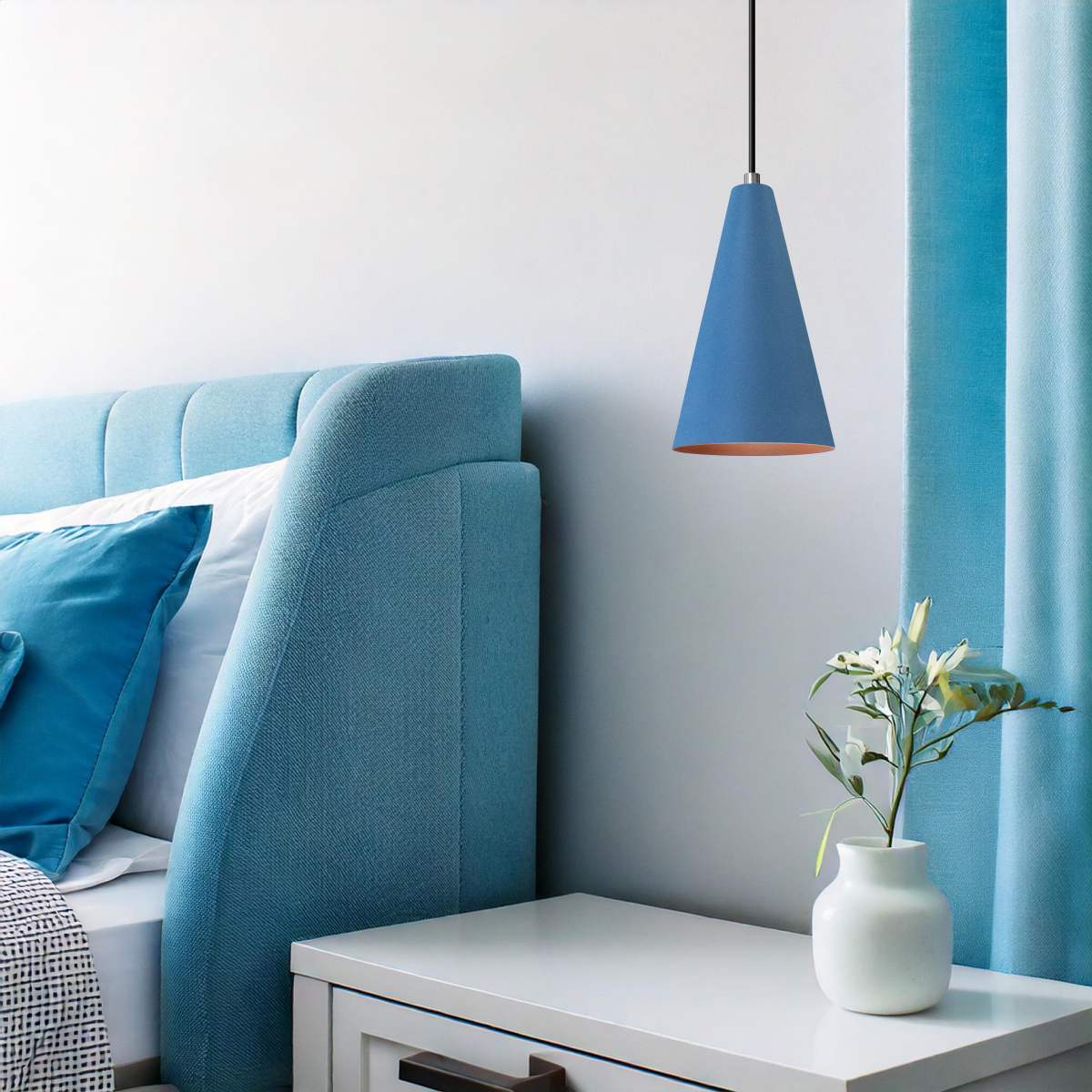 Pendente Lustre Luminária Cone Azul