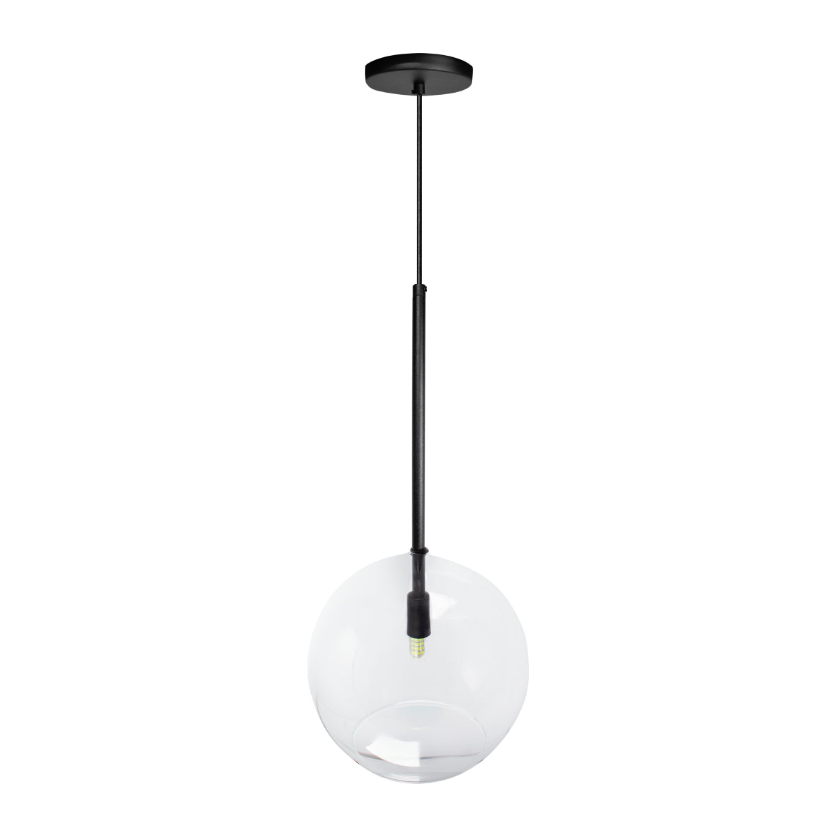 Pendente Lux Preto Globo Vidro Cristal 25Cm + Led