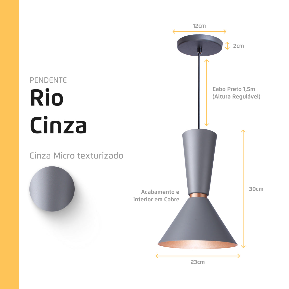 Pendente Lustre Luminária Cone Rio Cinza