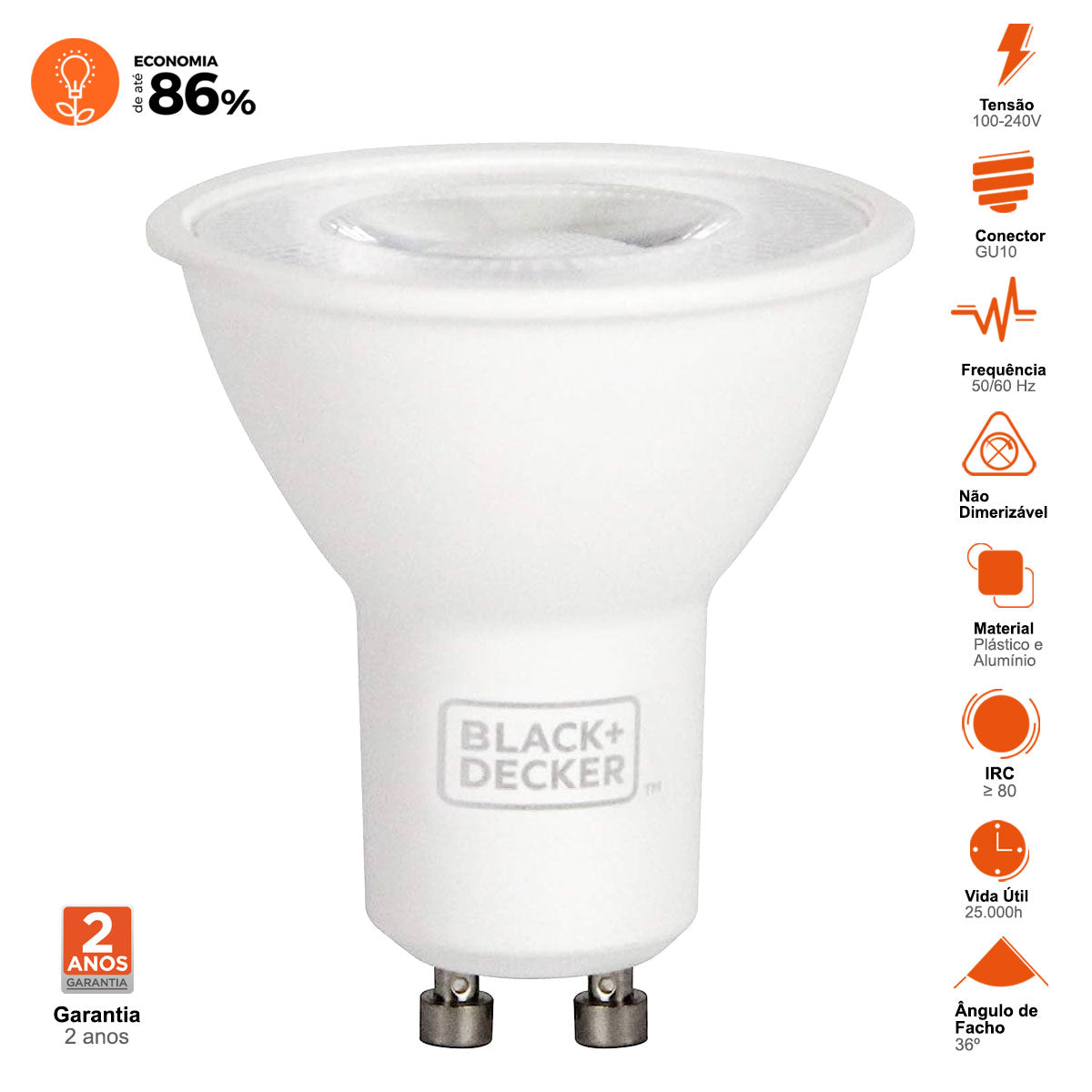 Lâmpada Led MR16 GU10 4,5W Black+Decker