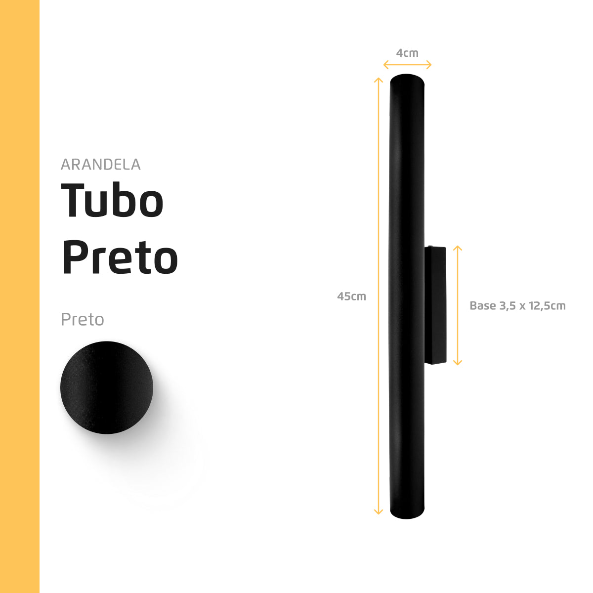 Arandela Tubo Cilindro Alumínio Preto 45cm