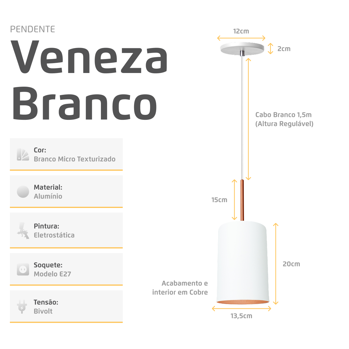 Pendente Lustre Luminária Veneza Branco
