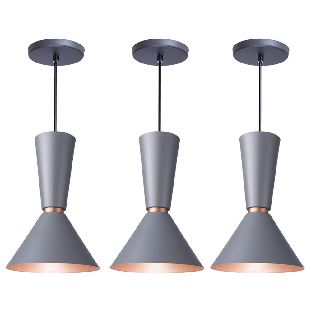 Pendente Lustre Luminária Cone Rio Cinza
