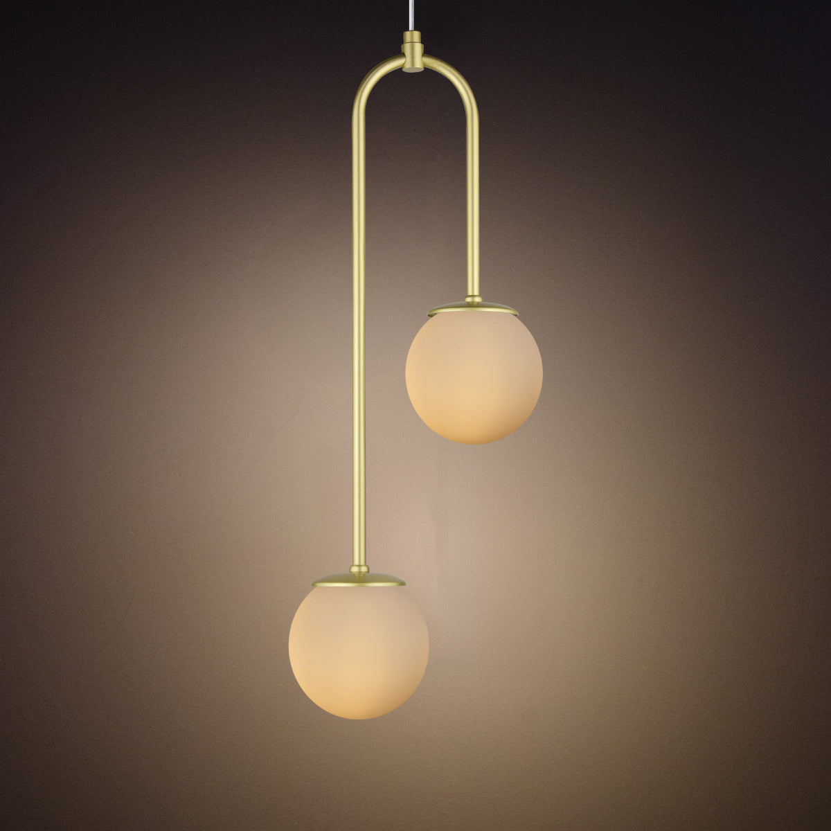 Luminária Pendente Canne Light Dourado 2 Globos Leitosos 10Cm
