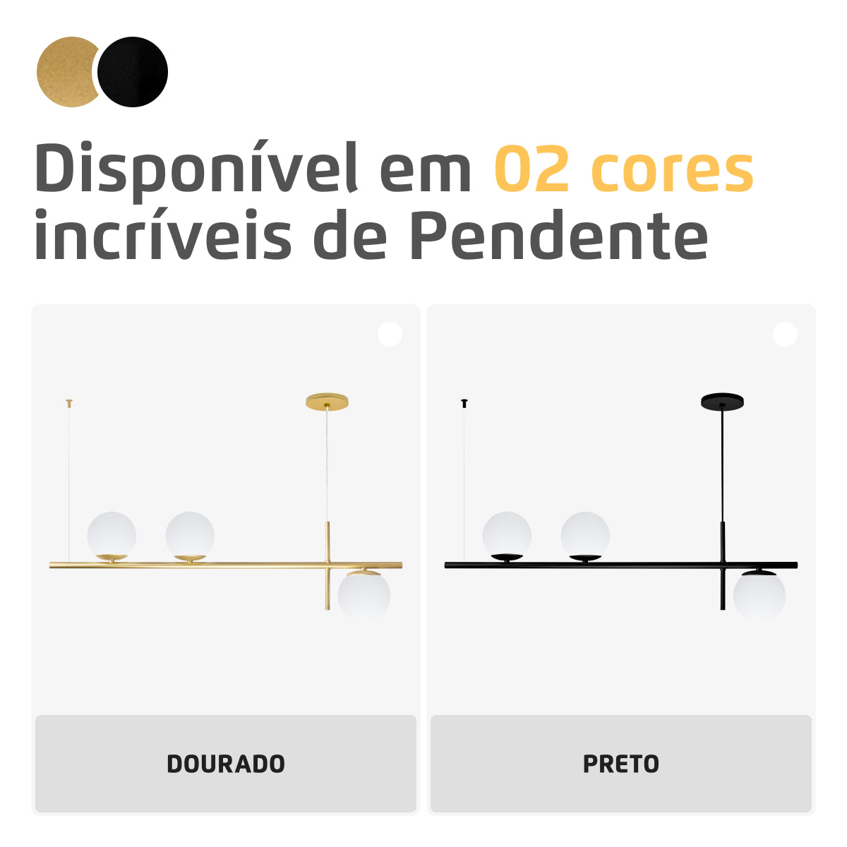 Luminária Pendente Axis Preto 3 Globos Vidro Leitosos 15Cm