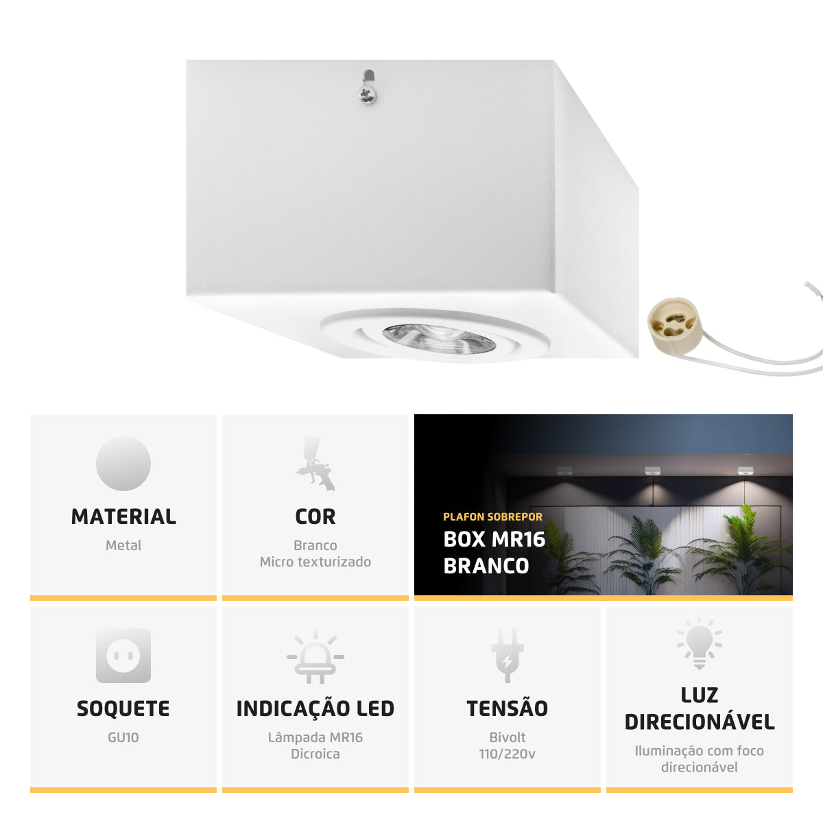 Spot Plafon Sobrepor Box Quadrado Mr16 Direcionável