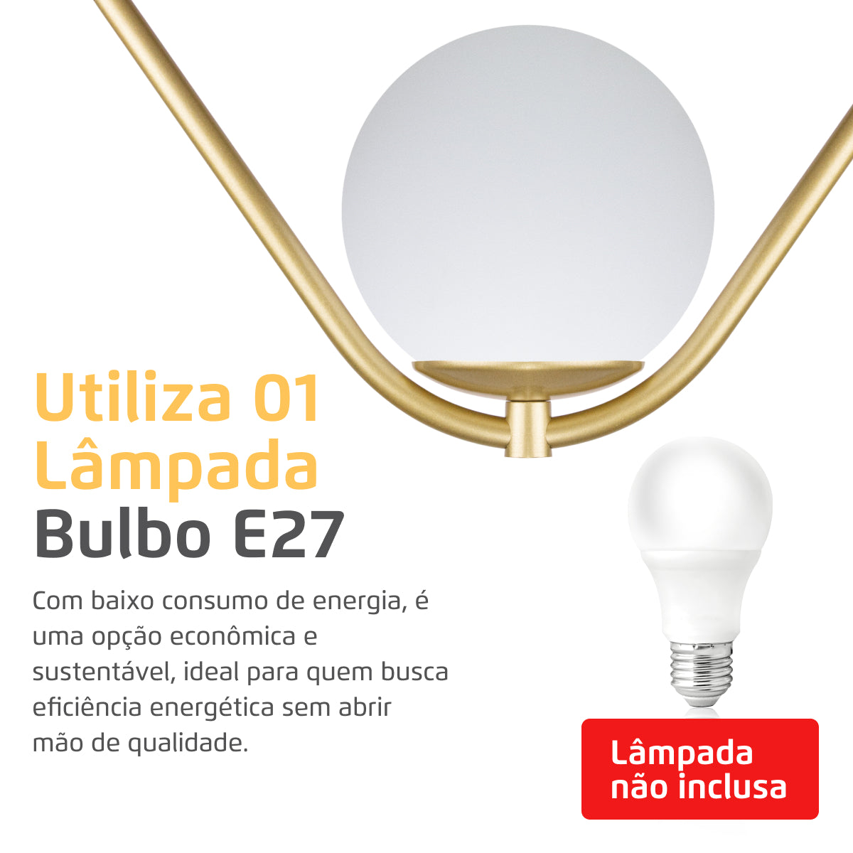Luminária Pendente Balance Dourado Globo Vidro Leitoso 15Cm