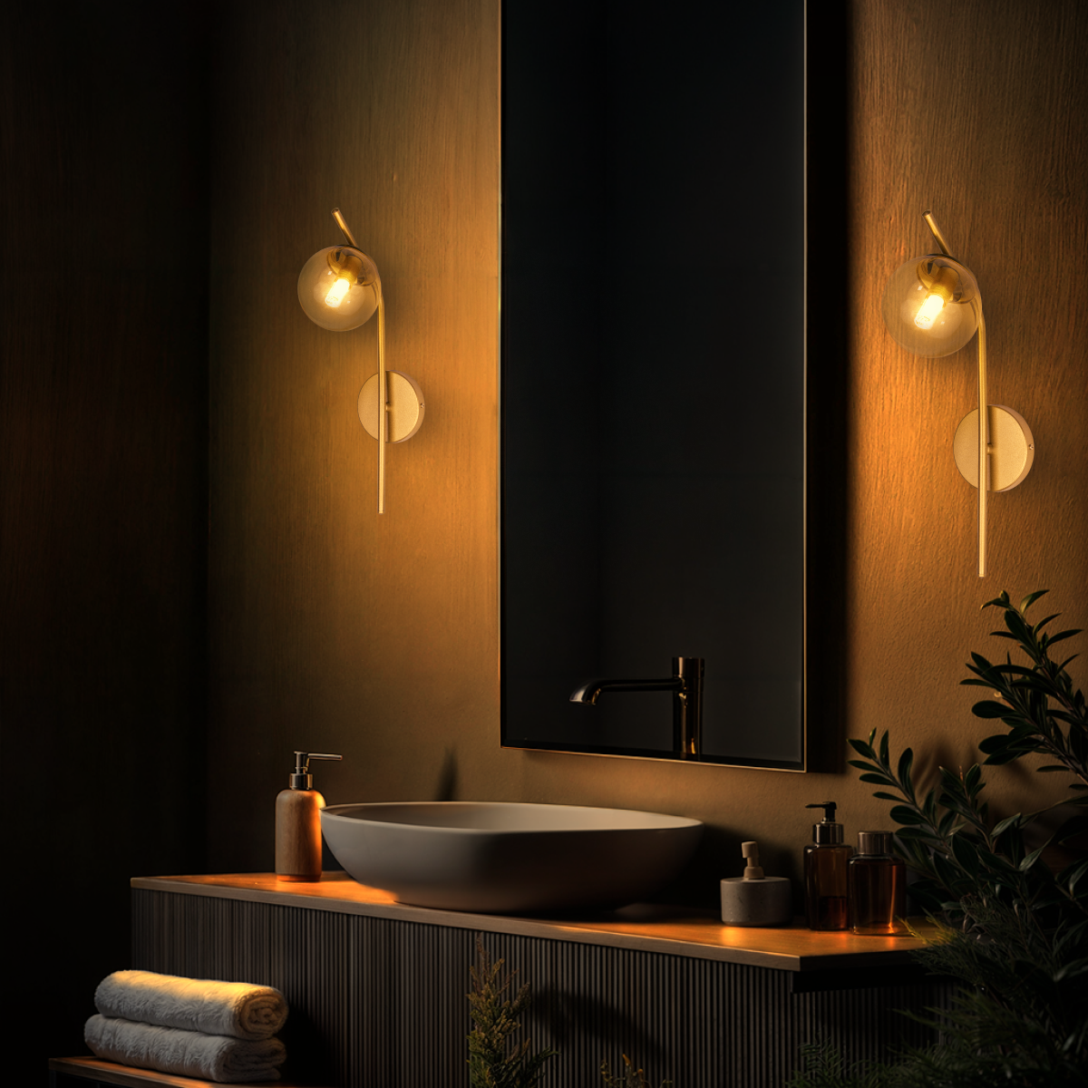 Arandela Parede Stick Light Dourado Globo Âmbar 10Cm