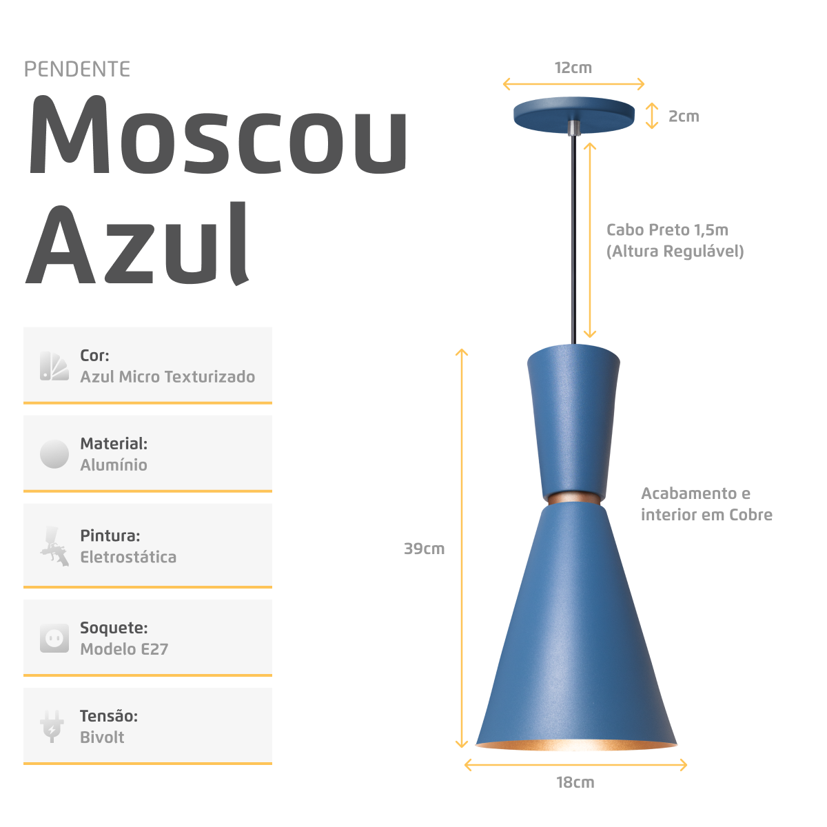 Pendente Lustre Luminária Moscou Azul