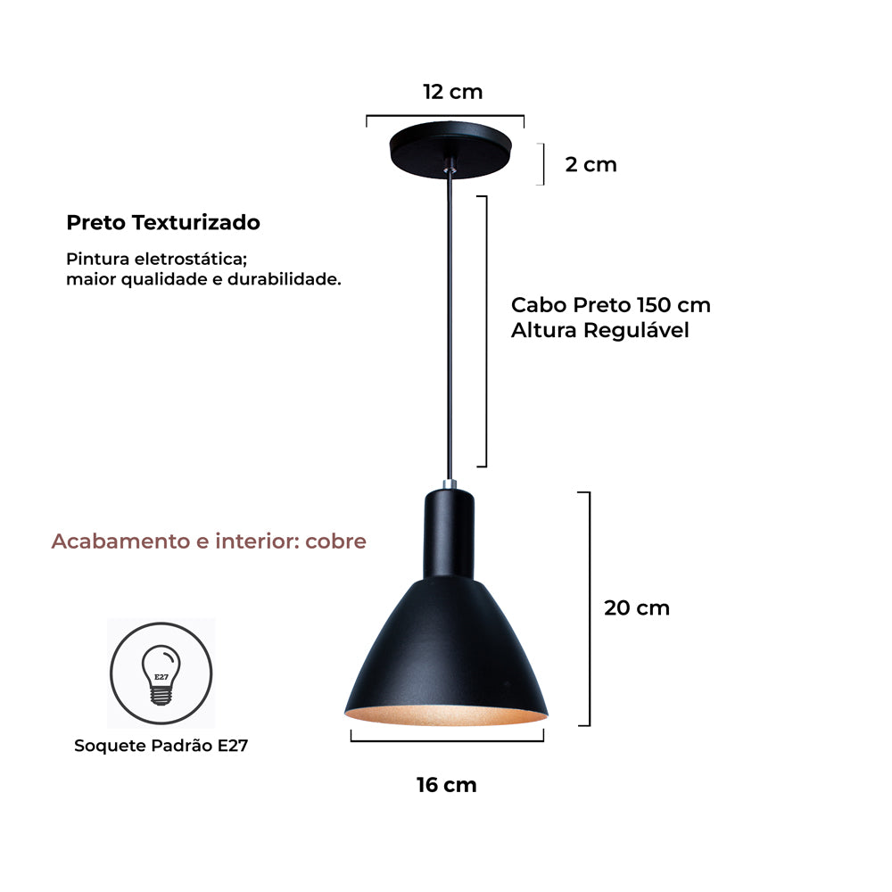 Pendente Lustre Luminária Atenas Preto