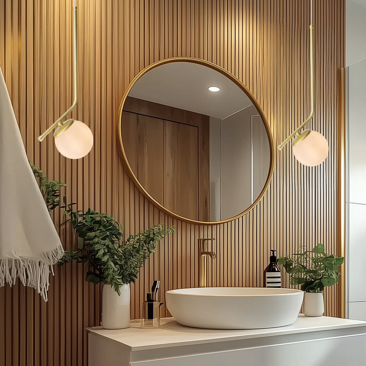 Luminária Pendente Stick Light Dourado Globo Vidro Fosco 10Cm