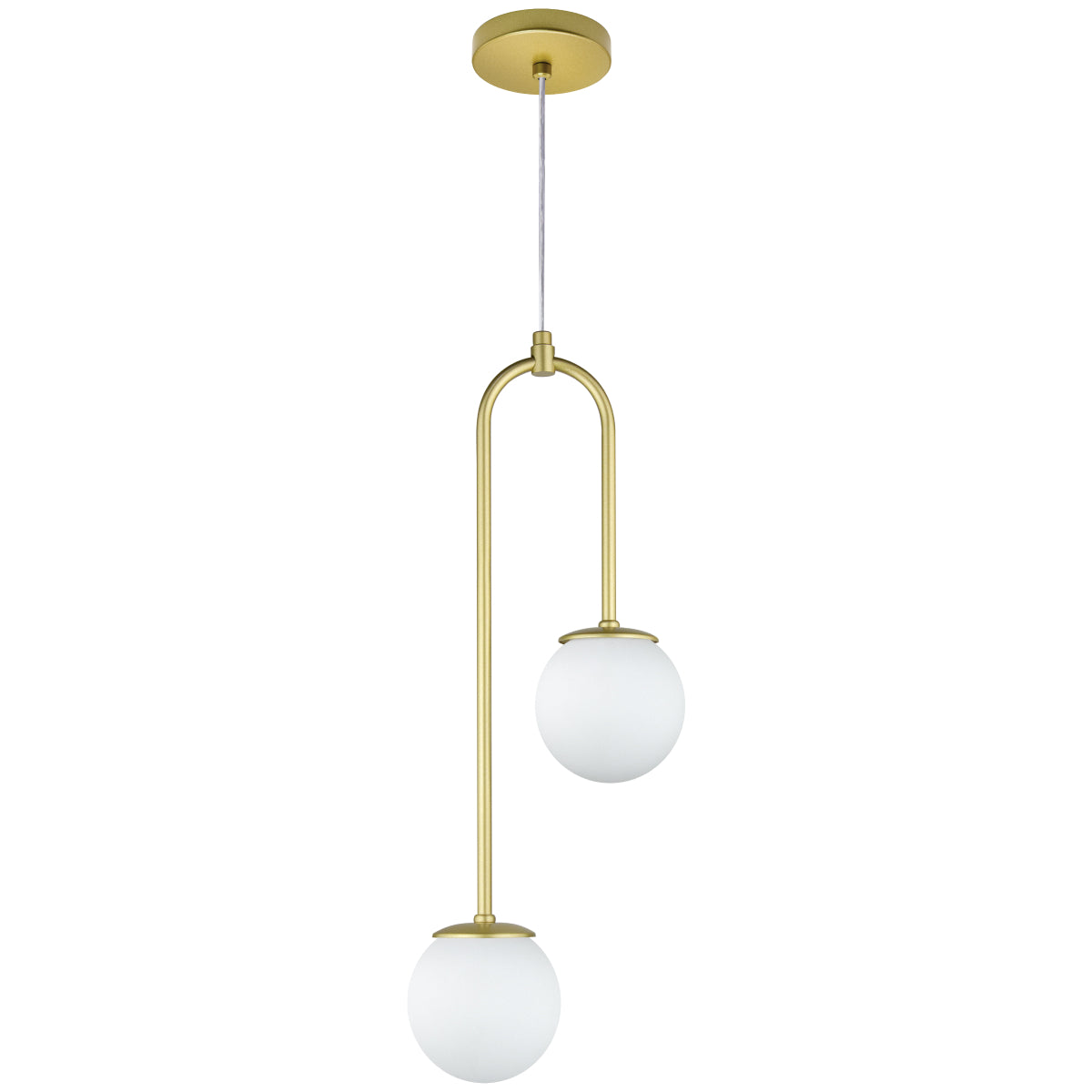 Luminária Pendente Canne Light Dourado 2 Globos Leitosos 10Cm