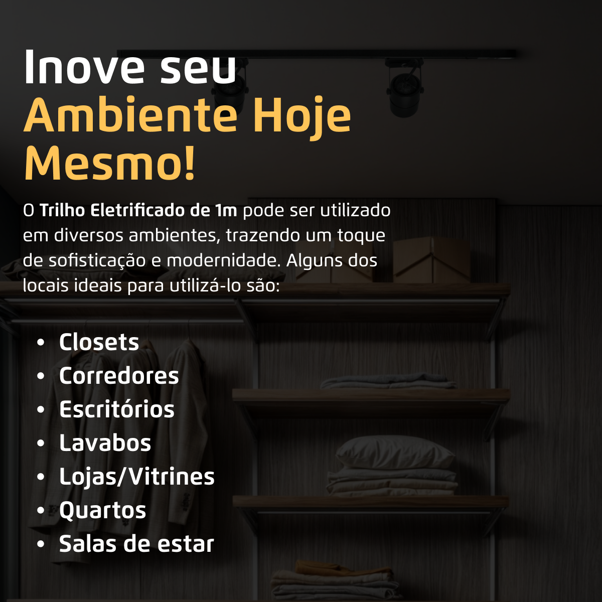 Trilho Eletrificado Preto 1m + 4 Spots GU10 Dicróica MR16
