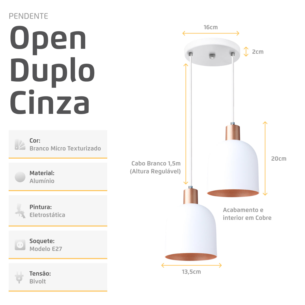 Pendente Lustre Luminária Open Branco - Duplo