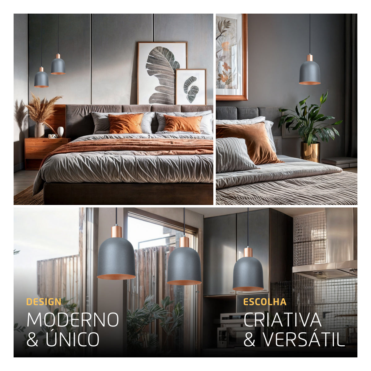 Pendente Lustre Luminária Open em Alumínio Cinza