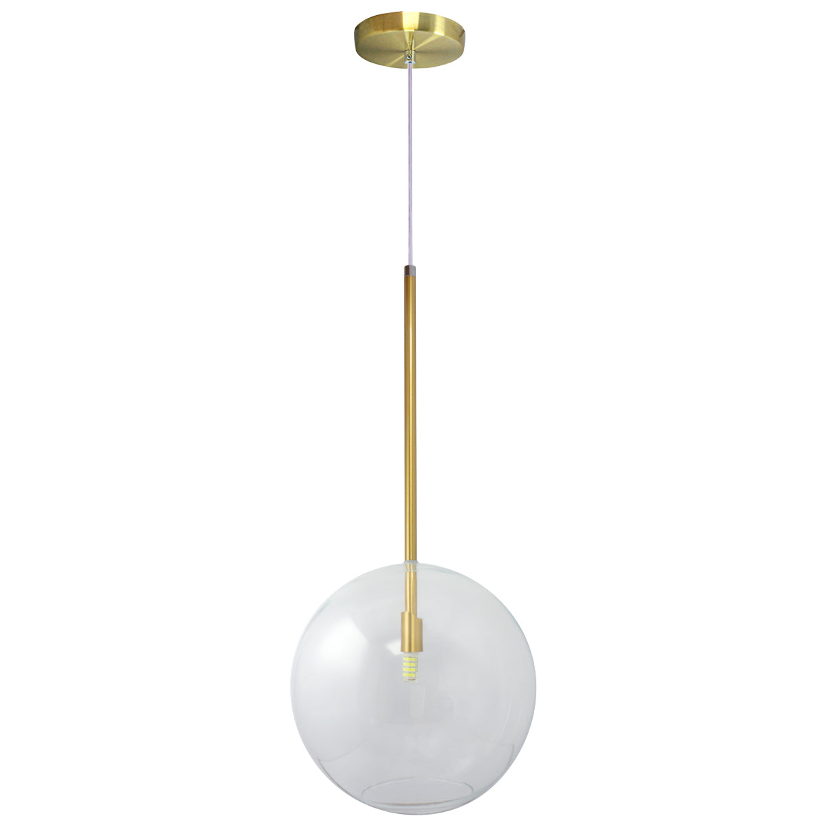 Pendente Lux Dourado Globo Vidro Cristal 25Cm + Led