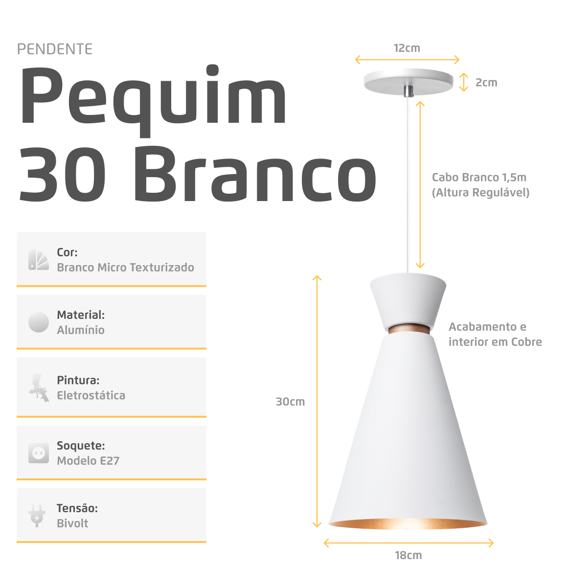 Pendente Lustre Luminária Pequim 30cm Branco