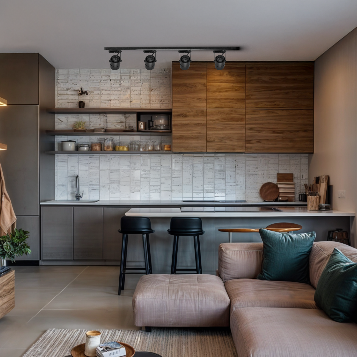 Trilho Eletrificado Preto 1m + 4 Spots GU10 Dicróica MR16