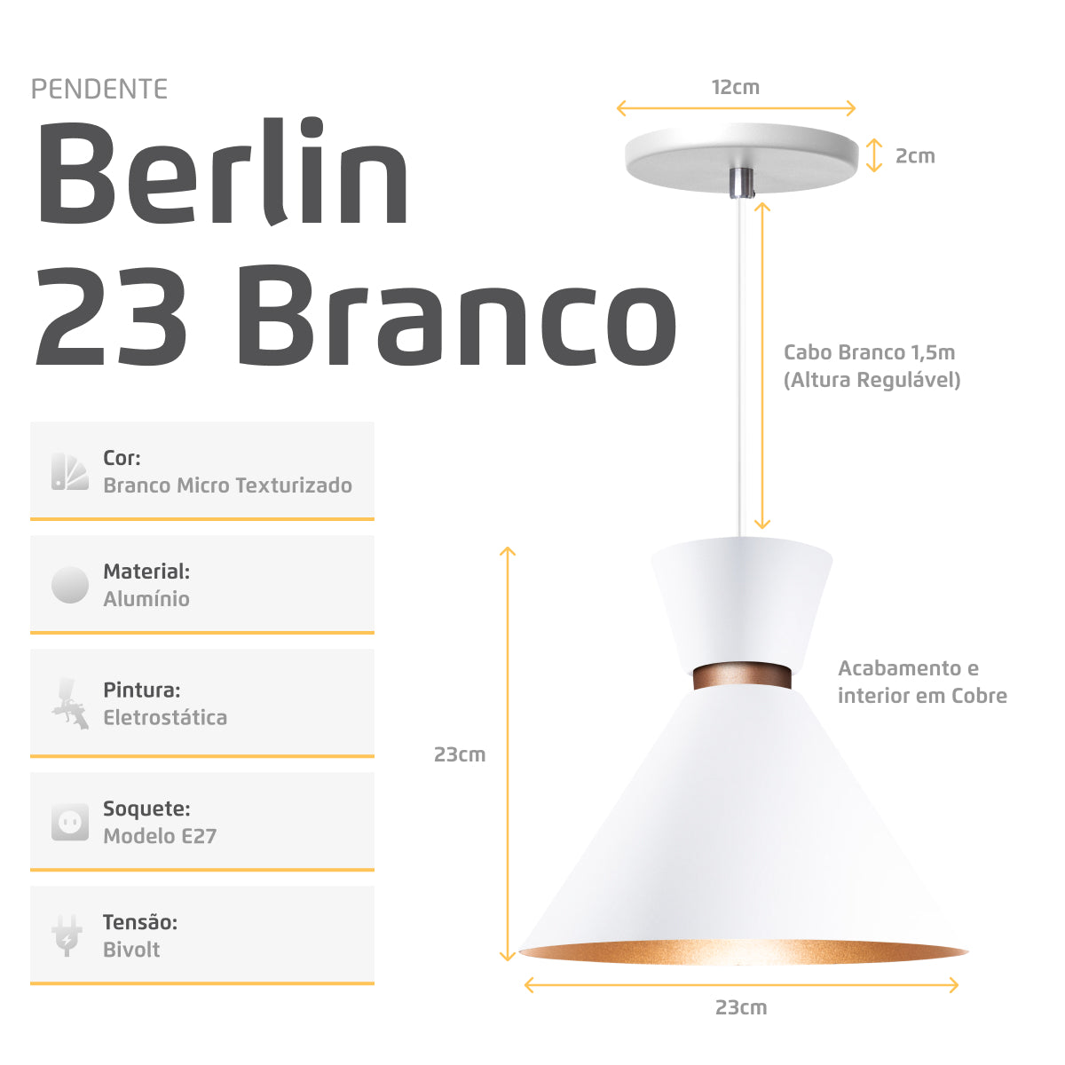 Pendente Lustre Luminária Berlin 23cm Branco