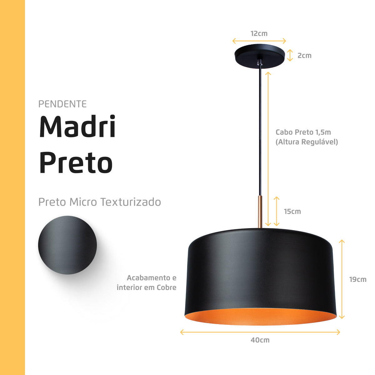 Pendente Lustre Luminária Madri Preto