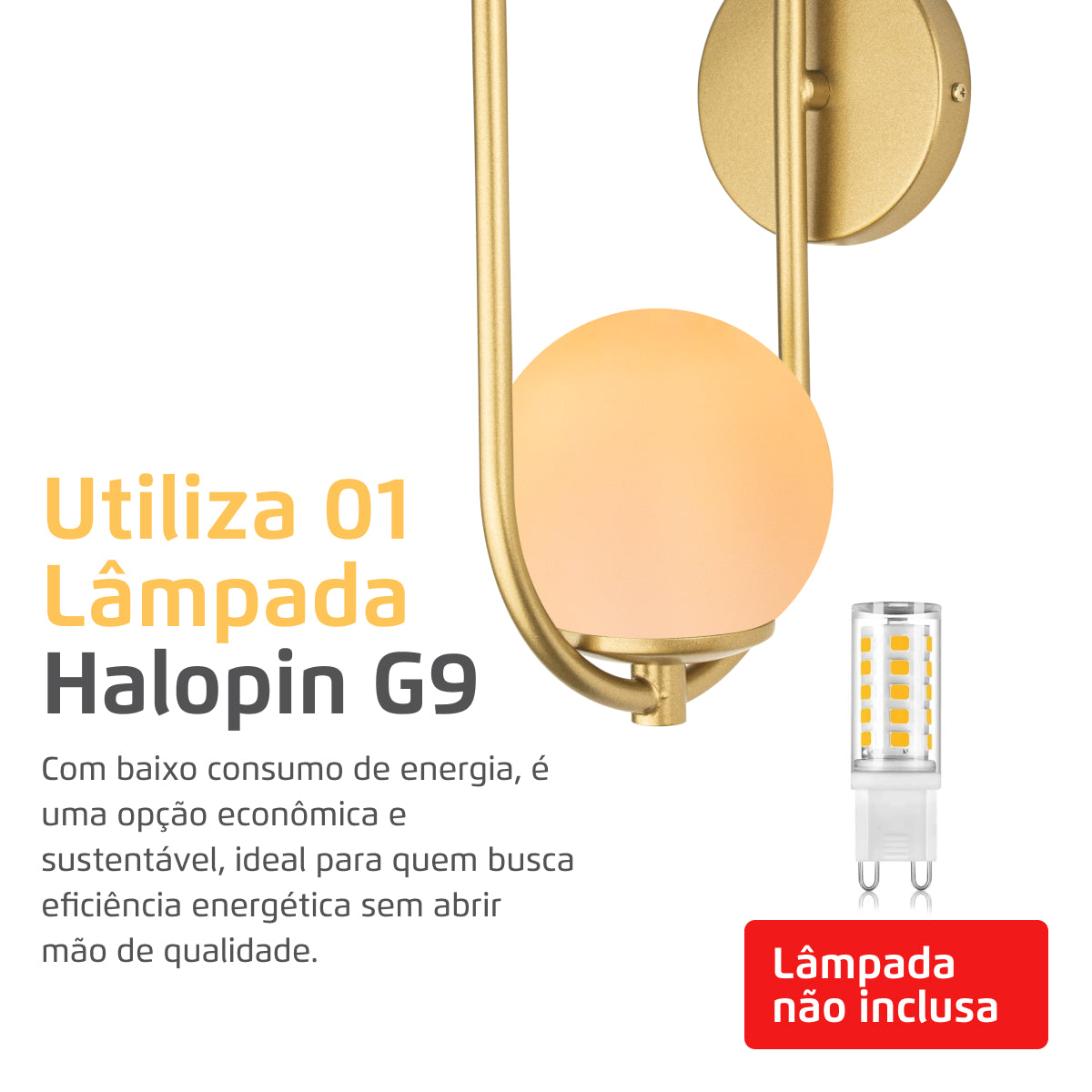 Arandela Arkom Light Parede Dourado Globo Vidro Leitoso 10Cm