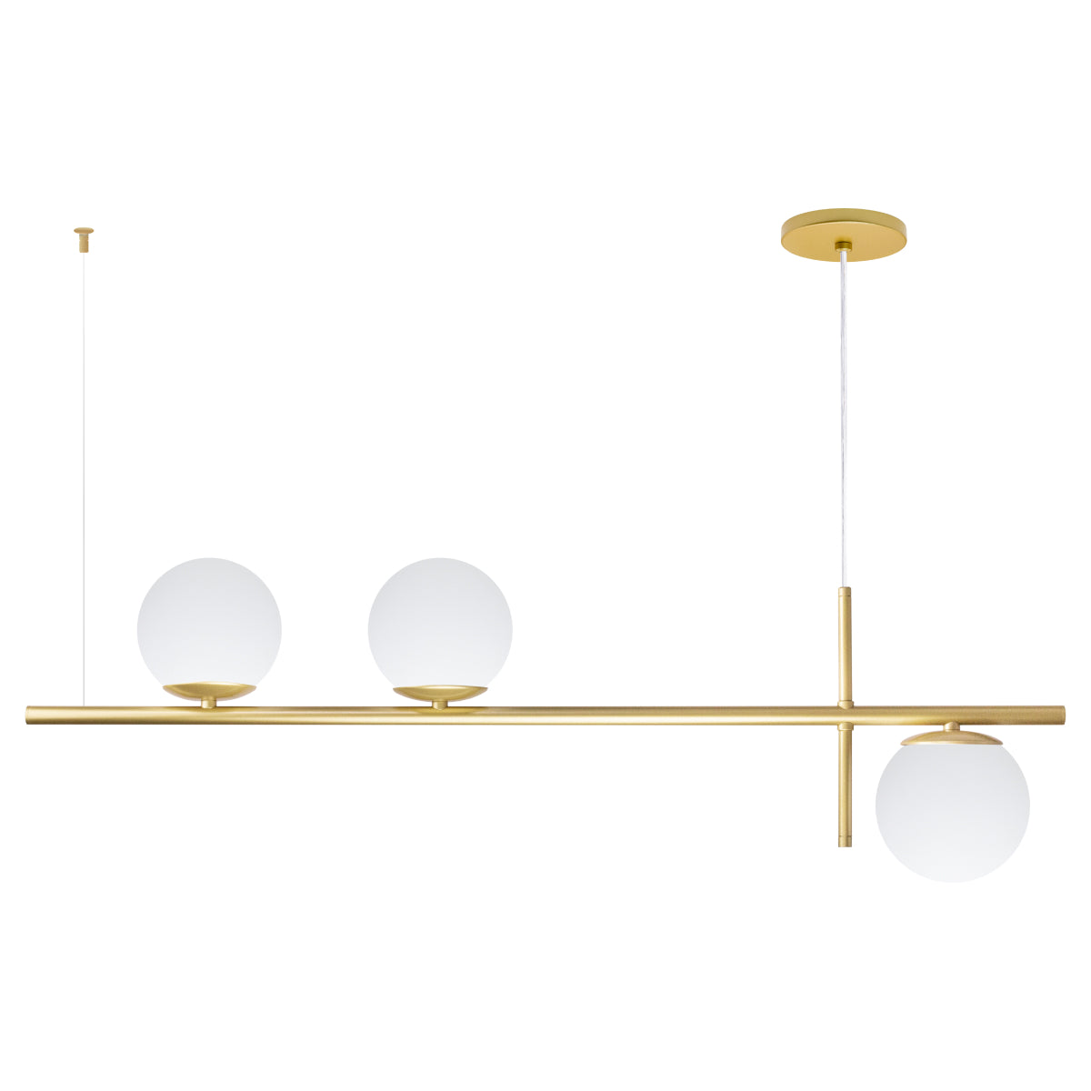 Luminária Pendente Axis Dourado 3 Globos Leitosos 15Cm