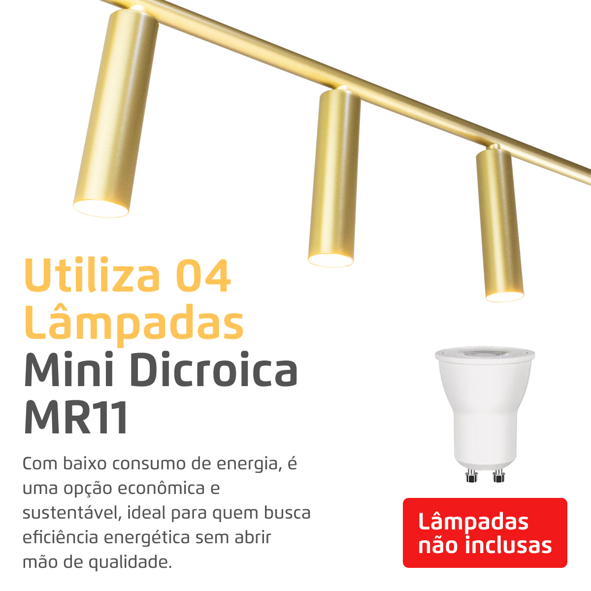 Luminária Pendente Turn By Retangular 4 Spots Dourado