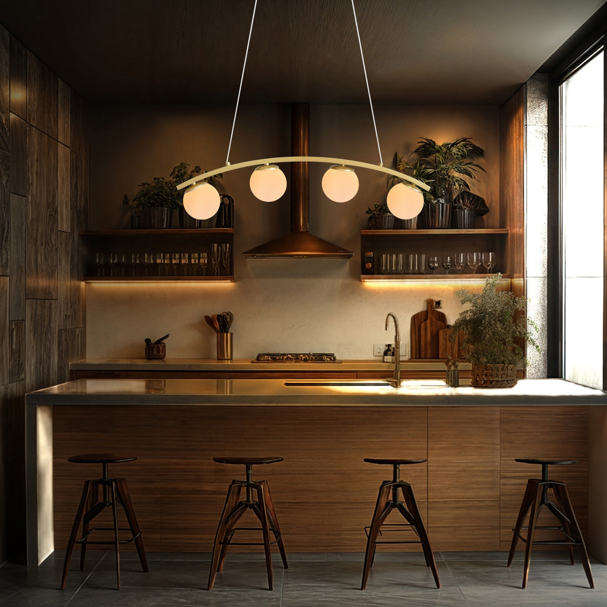 Luminária Pendente Nero Up Dourado 4 Globos Leitosos 10Cm