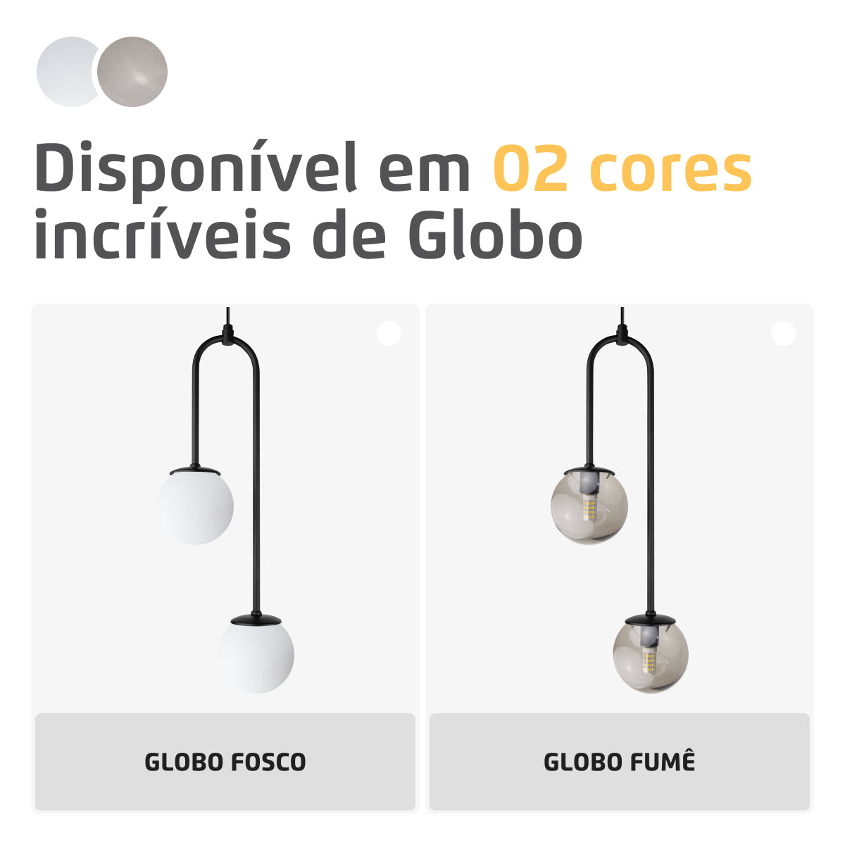 Luminária Pendente Canne Light Preto 2 Globos Fumê 10Cm