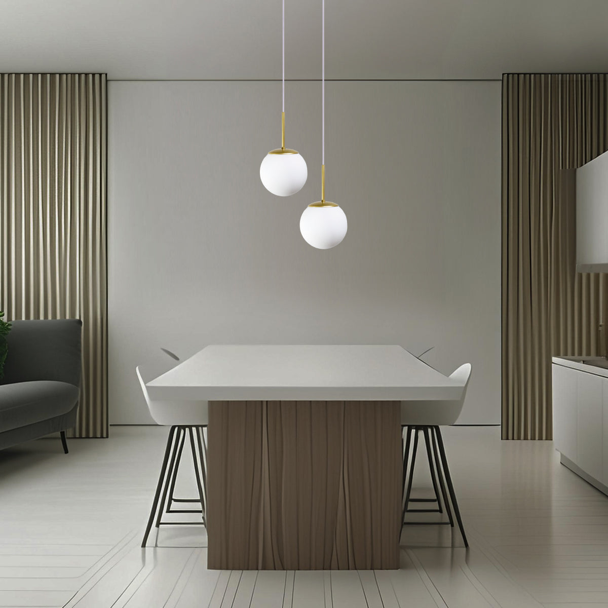 Luminária Pendente Jabuticaba Triplo Dourado Globo de Vidro