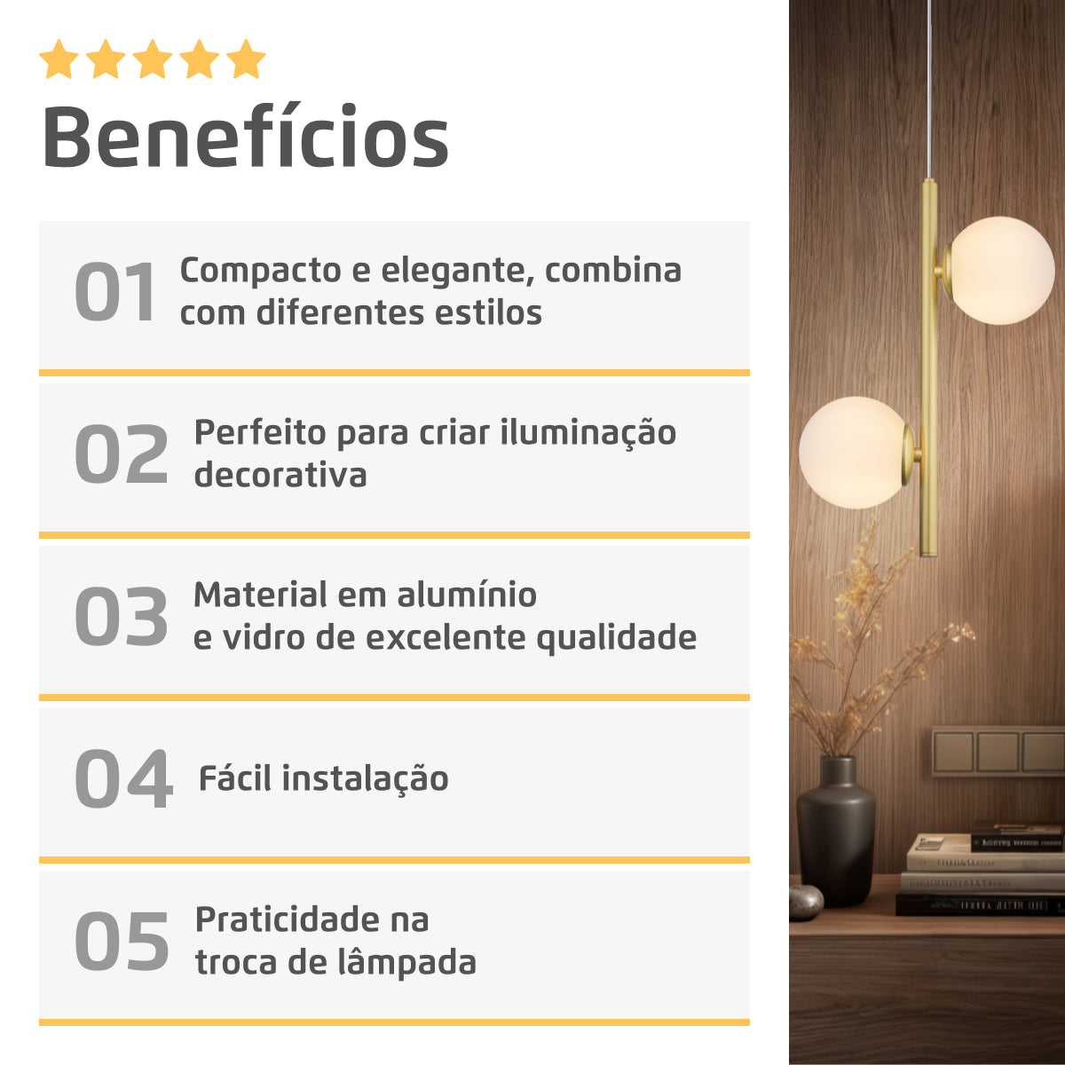 Luminária Pendente Galha Dourado 4 Globos Vidro Leitoso 12Cm