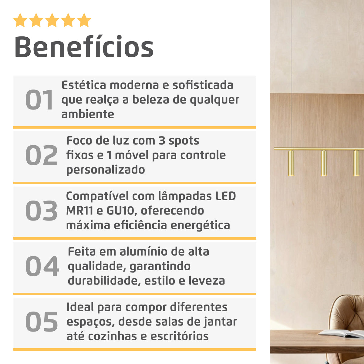 Luminária Pendente Turn By Retangular 4 Spots Dourado