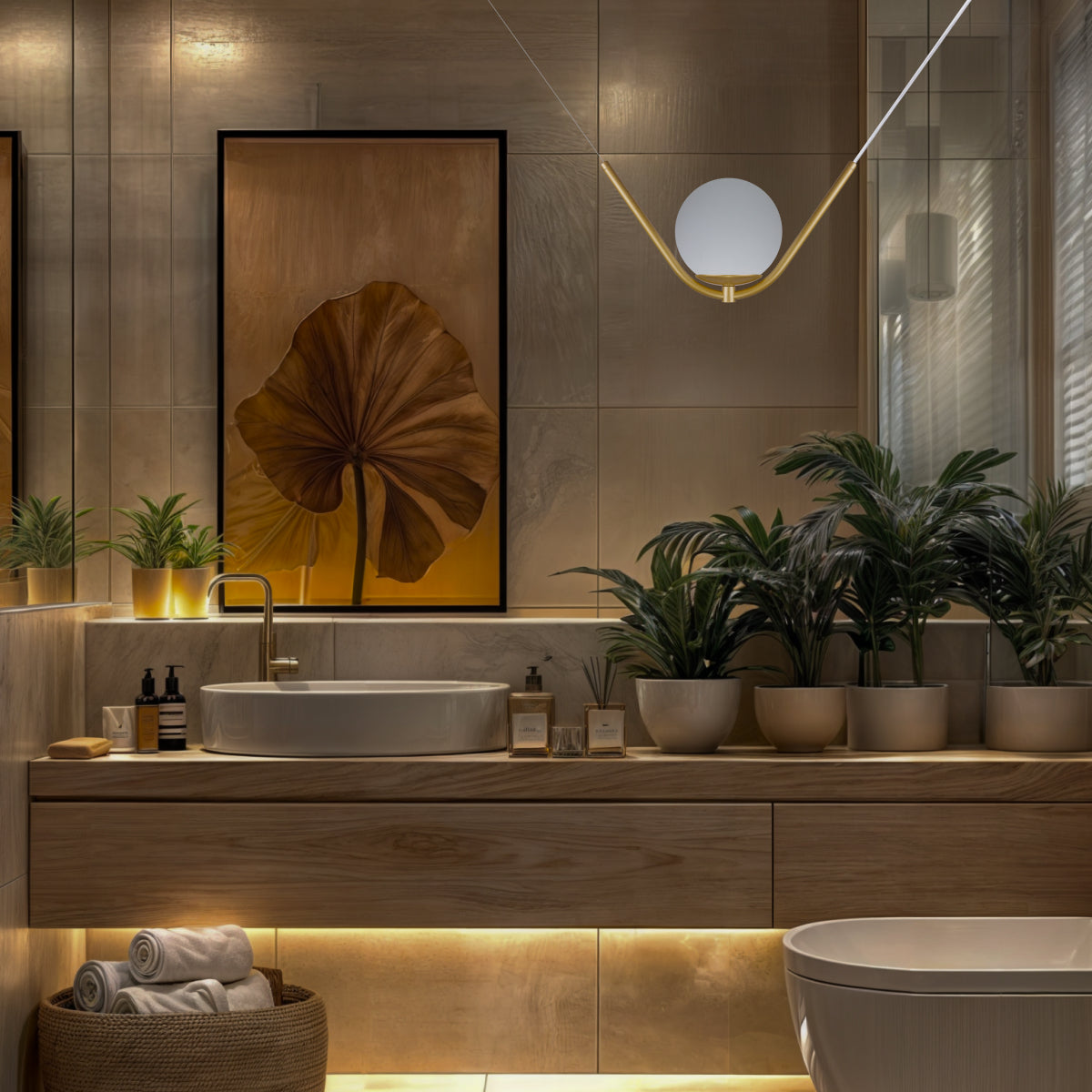 Luminária Pendente Balance Dourado Globo Vidro Leitoso 15Cm