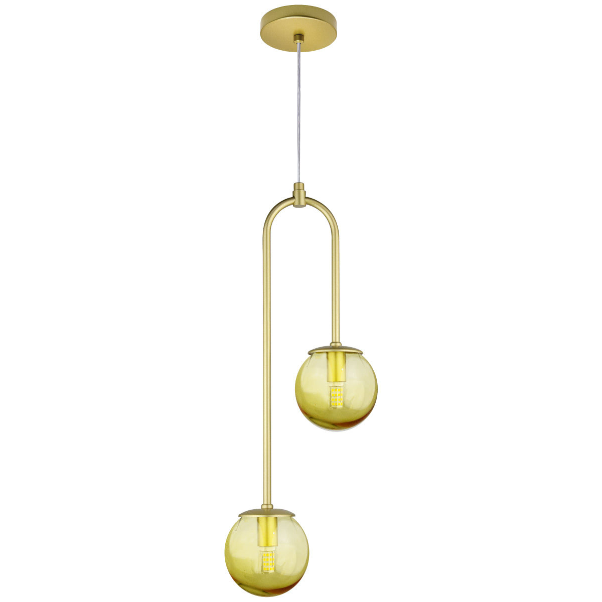 Luminária Pendente Canne Light Dourado 2 Globos Âmbar 10Cm
