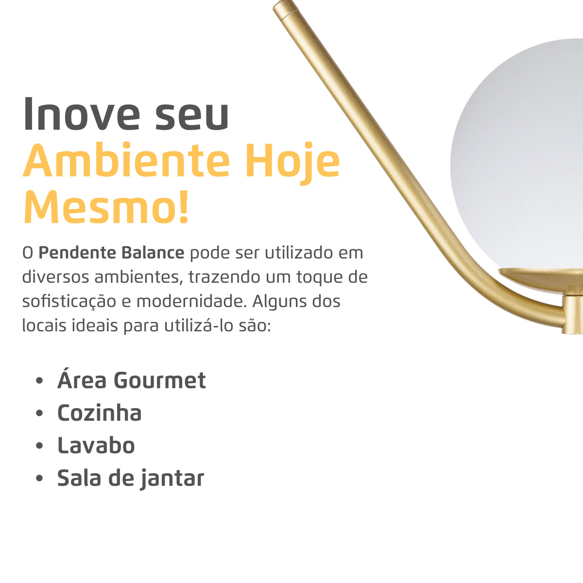 Luminária Pendente Balance Dourado Globo Vidro Leitoso 15Cm