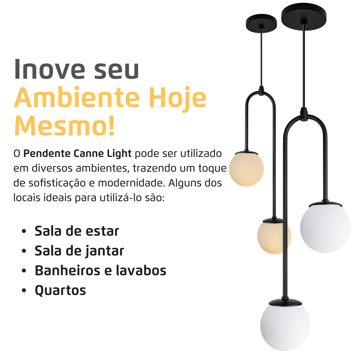Luminária Pendente Canne Light Preto 2 Globos Leitosos 10Cm