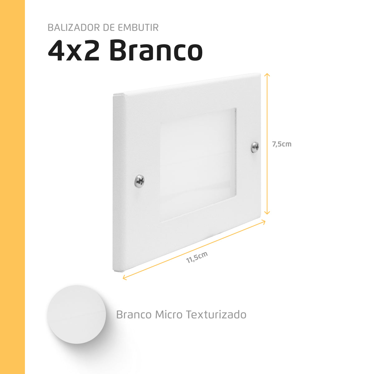 Balizador de Embutir Escada Parede Branco 4x2 Alumínio