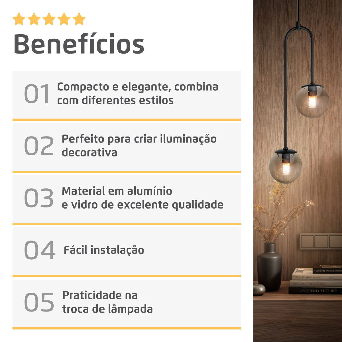 Luminária Pendente Canne Light Preto 2 Globos Fumê 10Cm