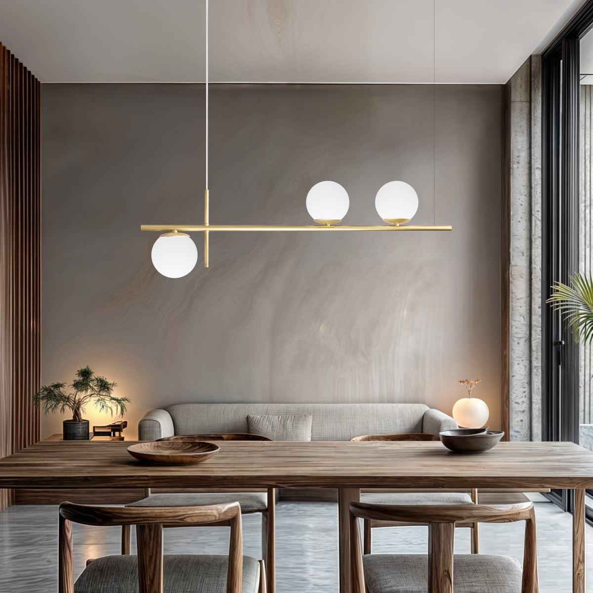 Luminária Pendente Axis Dourado 3 Globos Leitosos 15Cm