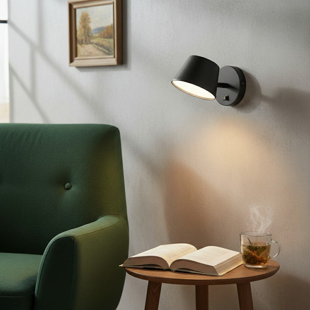Arandela Luminária De Parede Cabeceira De Cama Com Interruptor Lens Preto Para Leitura