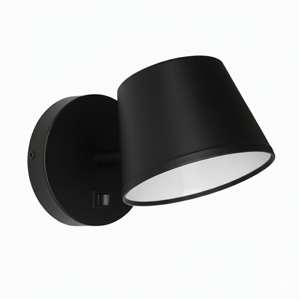 Arandela Luminária De Parede Cabeceira De Cama Com Interruptor Lens Preto Para Leitura