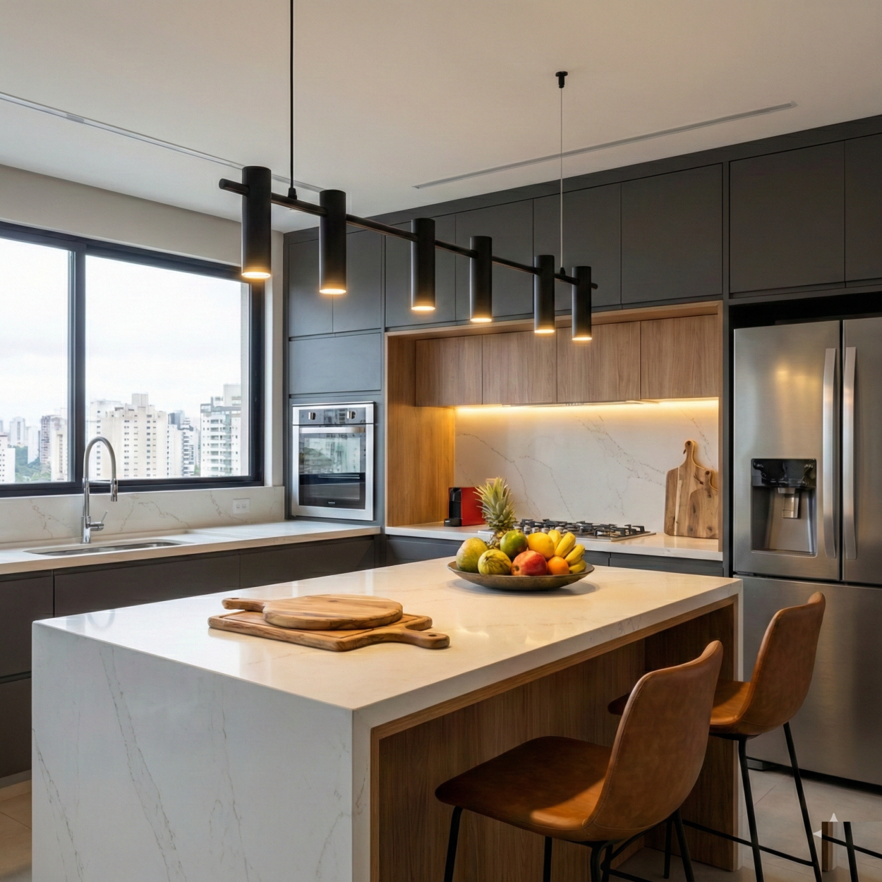 Luminária Pendente Turim Retangular 6 Spots MR11 GU10 Preto